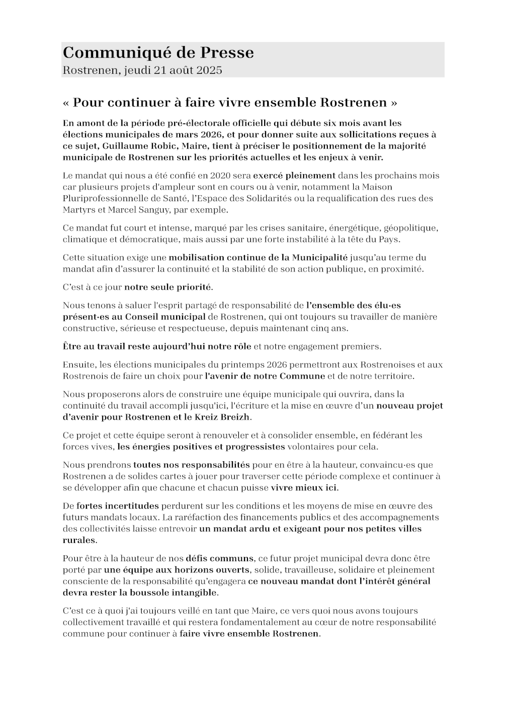 Communique de la Majorite