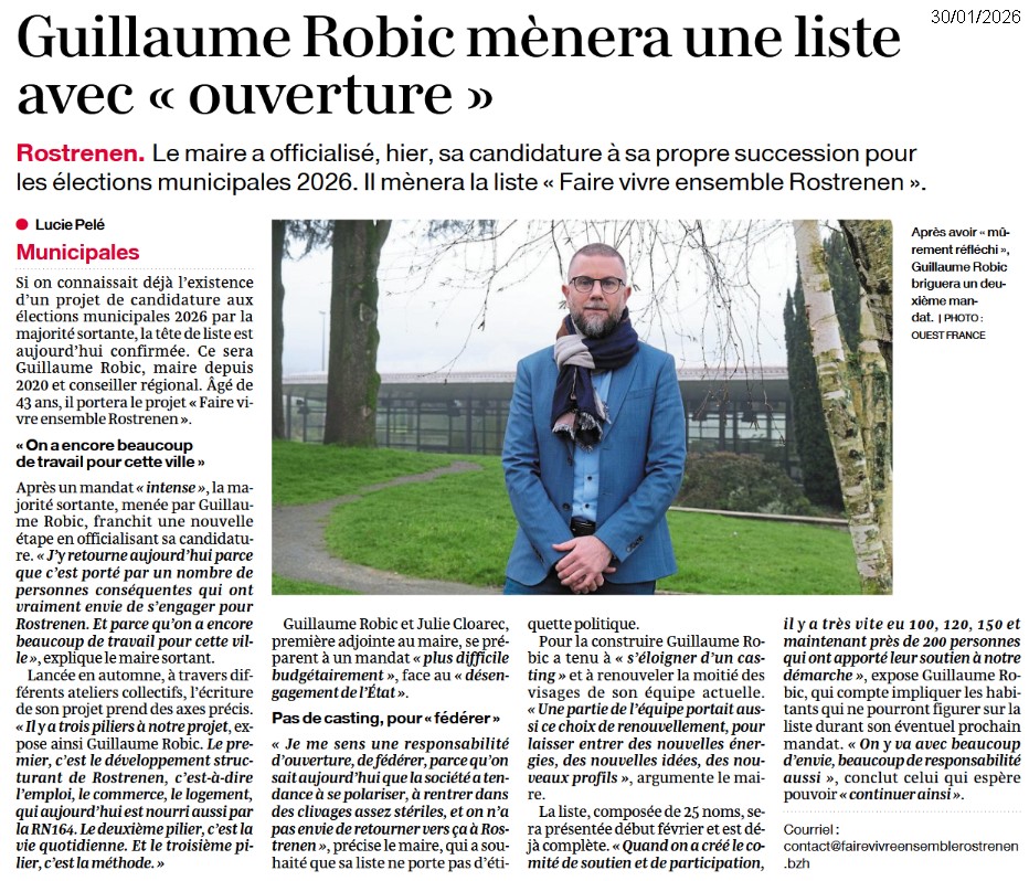 Guillaume Robic mènera une liste avec 'ouverture'